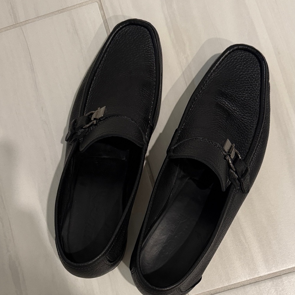 Salvatore Ferragamo Black Leather Slip-On Loafers